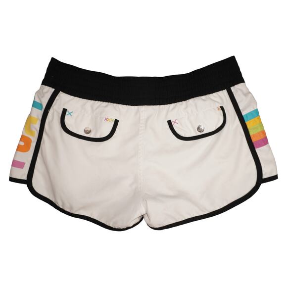 Roxy Rainbow Stripe Athletic Board Shorts Women’s Size M White Black Trim Retro - Picture 3 of 6